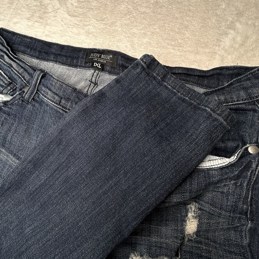 Judy Blue Womens 1XL Dark Wash Distressed Denim‎ Skinny Jeans JB8219DK